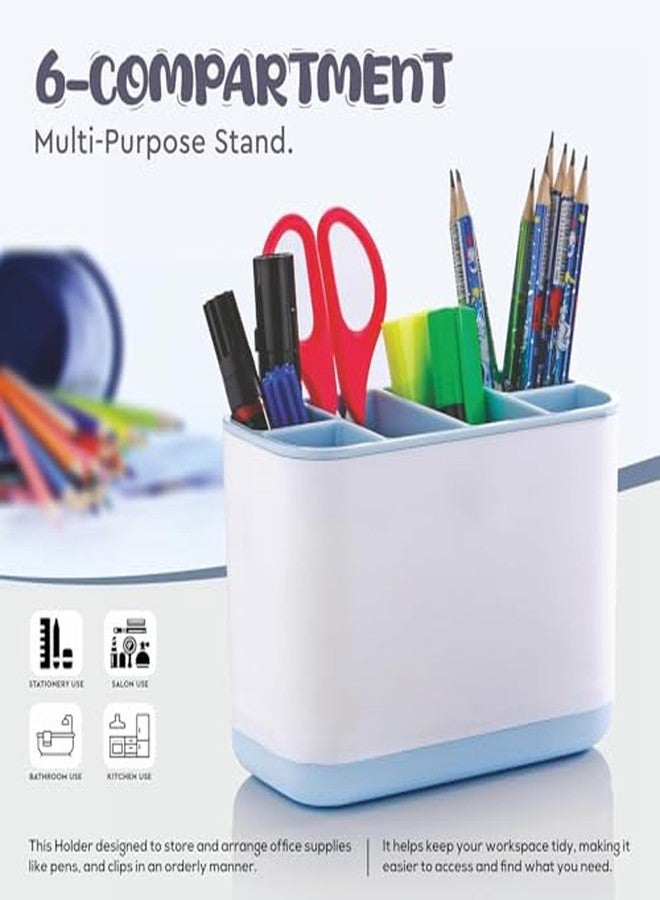 OLMARTT KITCHENWARE 6-Compartment Multi-Purpose Kitchen Organizer - Versatile Toothbrush Storage Caddy Detachable top & bottem (Sky Blue) - Image 4
